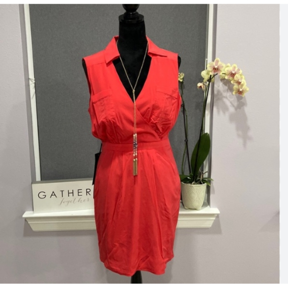 BEBE JETSET RED SILK SURPLUCE SUNDRESS WRAP DRESS SMALL MINI